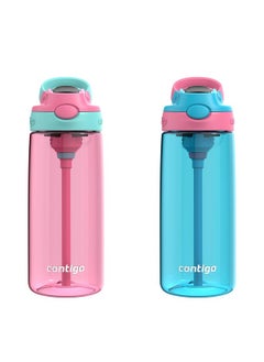 Contigo Aubrey Kids Cleanable Water Bottle With Silicone Straw And Spillproof Lid Dishwasher Safe 20Oz 2Pack Azaleajade & Blue Raspberryazalea  - Image 1
