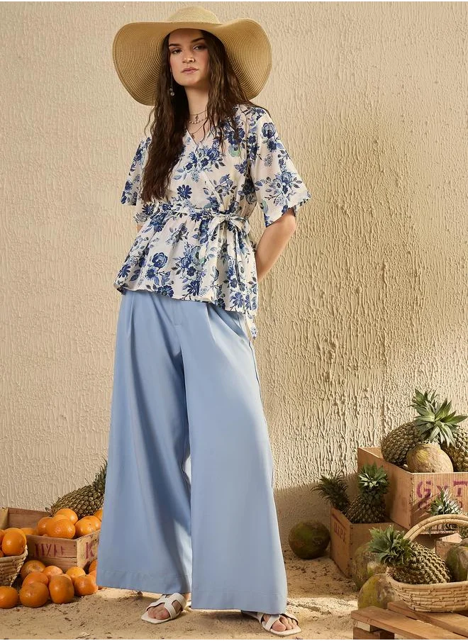 سانسكريتي هومز Sanskrutihomes Floral Print Waist Tie-Up Wrap Top