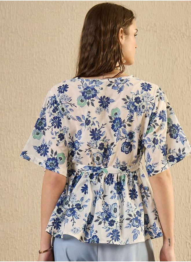 سانسكريتي هومز Sanskrutihomes Floral Print Waist Tie-Up Wrap Top