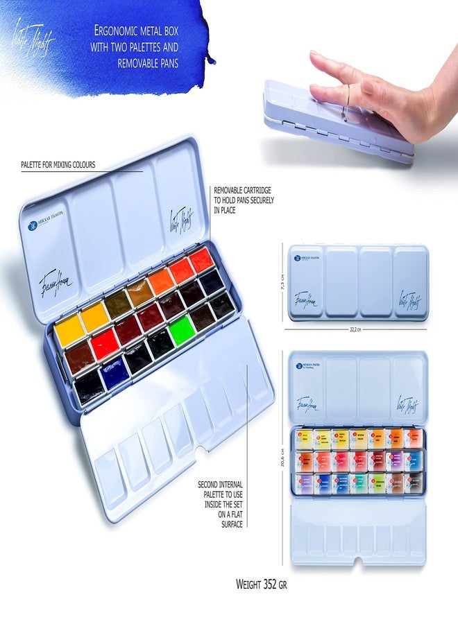 White Nights مجموعة ألوان مائية احترافية من الدرجة الفنية الرفيعة بيضاء الليالي 21 علبة كاملة في علبة معدنية من نيفسكايا باليترا - Image 2