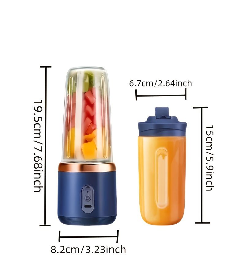خلاط محمول أزرق مع عصر بـ 6 شفرات، شحن USB، كوبين مزدوجين - Image 5