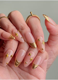 Nailfairy Handmade Press-On Nails – NailFairy Elegant Nude with Gold French Tips – Custom-Made, Reusable with Free Application Kit Included  - Image 1