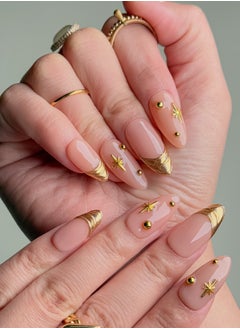 Nailfairy Handmade Press-On Nails – NailFairy Elegant Nude with Gold French Tips – Custom-Made, Reusable with Free Application Kit Included  - Image 3