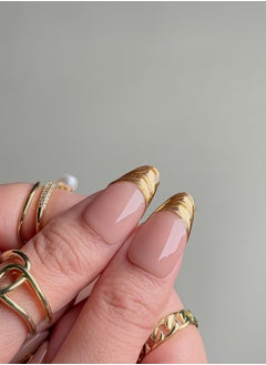 Nailfairy Handmade Press-On Nails – NailFairy Elegant Nude with Gold French Tips – Custom-Made, Reusable with Free Application Kit Included  - Image 5