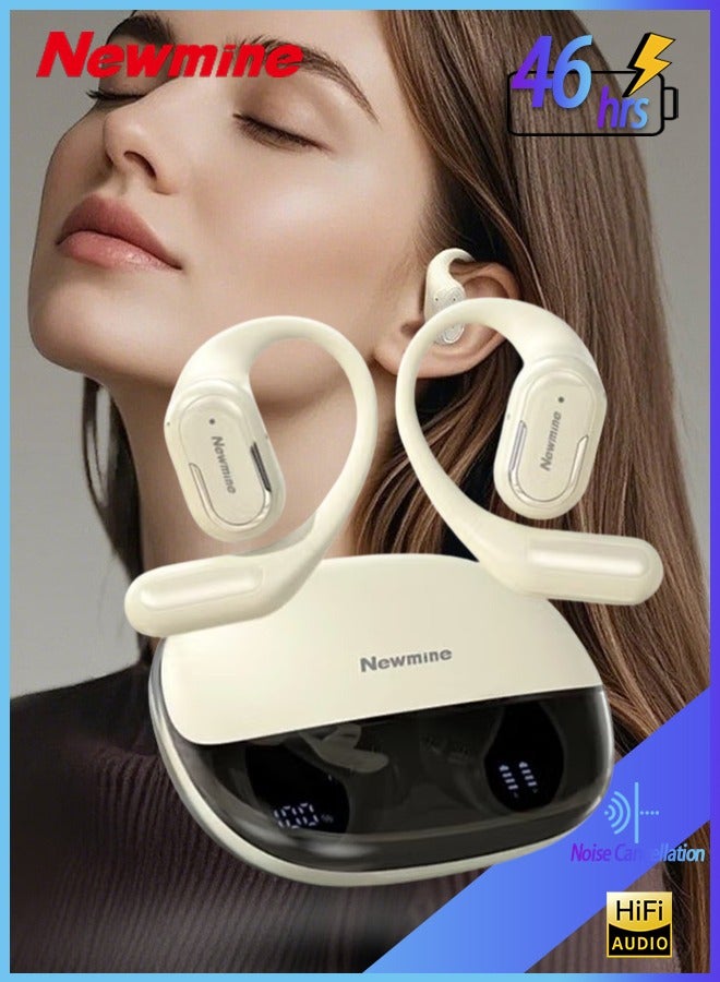 Newmine Earhook Sports Headphones - Directional Privacy Sound™ | 46 Hours Of Playback | Enc Calls | Ipx7 Sweatproof | Ultra-Light 9g - Off White