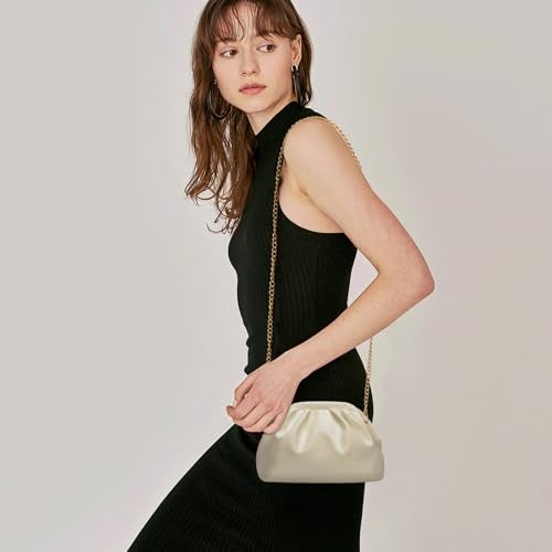 KKXIU Pleated Evening Handbag for Women Formal Clutch Purse with Removable Chain Strap Soft Wedding and Prom Bag Elegant Crossbody Clutch (Beige) - Image 2