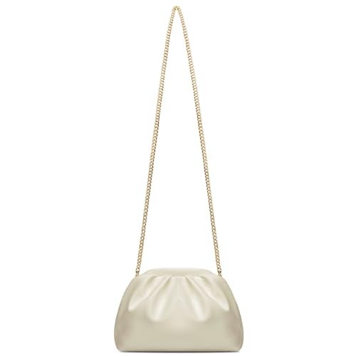 KKXIU Pleated Evening Handbag for Women Formal Clutch Purse with Removable Chain Strap Soft Wedding and Prom Bag Elegant Crossbody Clutch (Beige) - Image 4