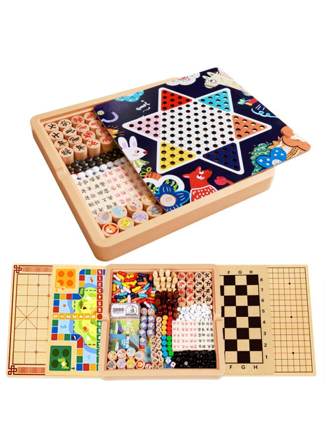 Wooden Game Flying Chess Checkers Gobang Chess Colosseum Chess Go Children's Educational Toys Multifunctional Chessboard-Color:Large Four In One C: Checkers + Flying Chess + Snake Chess + Colosseum Chess