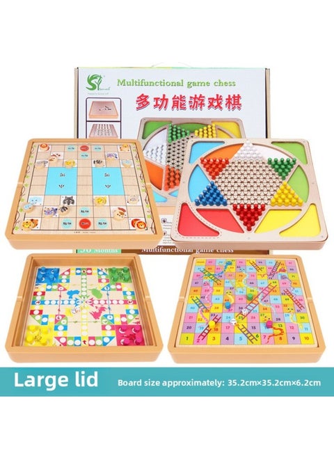 Wooden Game Flying Chess Checkers Gobang Chess Colosseum Chess Go Children's Educational Toys Multifunctional Chessboard-Color:Large Four In One C: Checkers + Flying Chess + Snake Chess + Colosseum Chess
