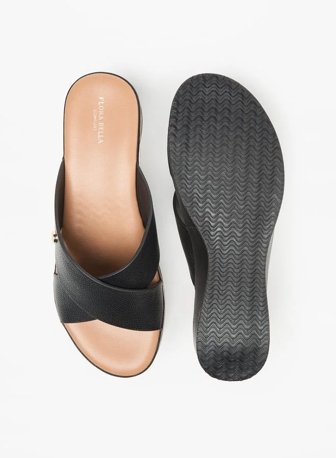 Flora Bella By Shoexpress Women Textured Cross Strap Slip-On Sandals with Wedge Heels