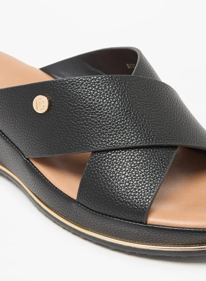 Flora Bella By Shoexpress Women Textured Cross Strap Slip-On Sandals with Wedge Heels