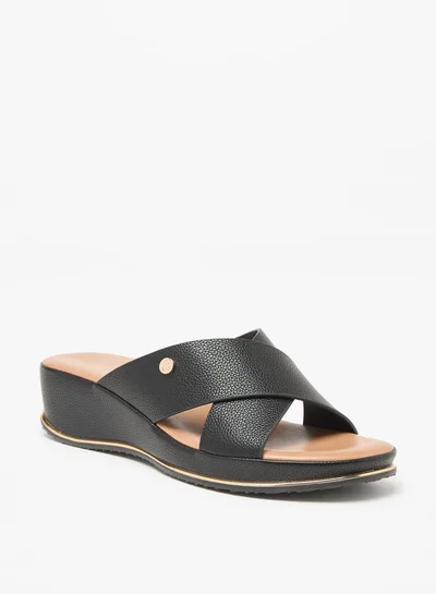 Flora Bella By Shoexpress Women Textured Cross Strap Slip-On Sandals with Wedge Heels