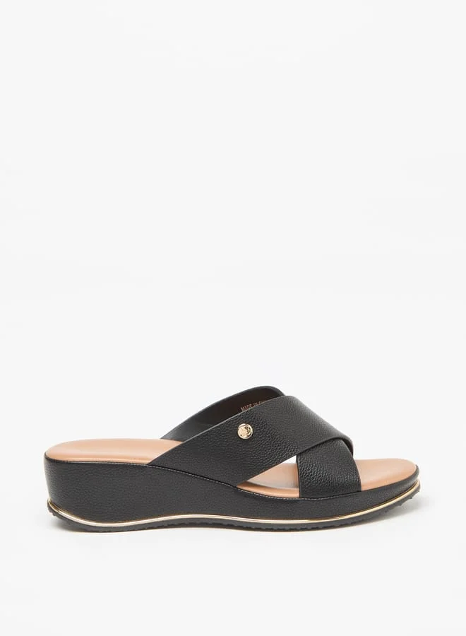 Flora Bella By Shoexpress Women Textured Cross Strap Slip-On Sandals with Wedge Heels