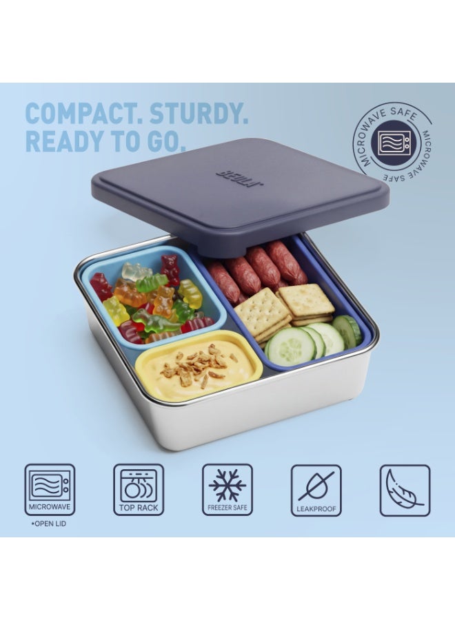 BEOLA Stainless Steel Snack Box, 3 Silicone Compartments, BPA Free, Leakproof Bento Box Snack Container, Ideal for School, Picnic & Everyday Use (Blue) - Image 4