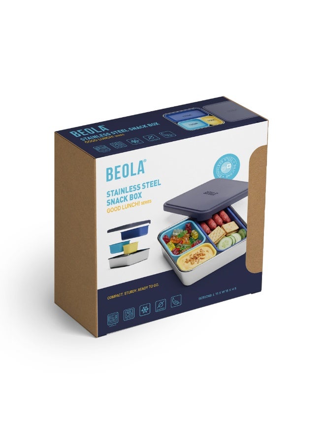 BEOLA Stainless Steel Snack Box, 3 Silicone Compartments, BPA Free, Leakproof Bento Box Snack Container, Ideal for School, Picnic & Everyday Use (Blue) - Image 5