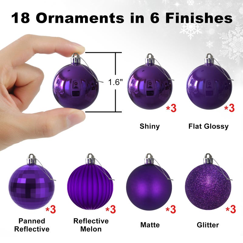GameXcel Purple 1.6"" Small Christmas Balls Christmas Tree Decoration Ornaments Shatterproof Hanging Balls for Birthday Wedding Halloween Holiday Decorations Set of 18pcs - Image 2