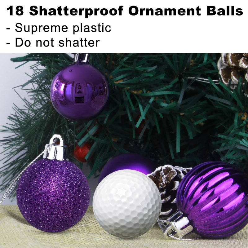 GameXcel Purple 1.6"" Small Christmas Balls Christmas Tree Decoration Ornaments Shatterproof Hanging Balls for Birthday Wedding Halloween Holiday Decorations Set of 18pcs - Image 3