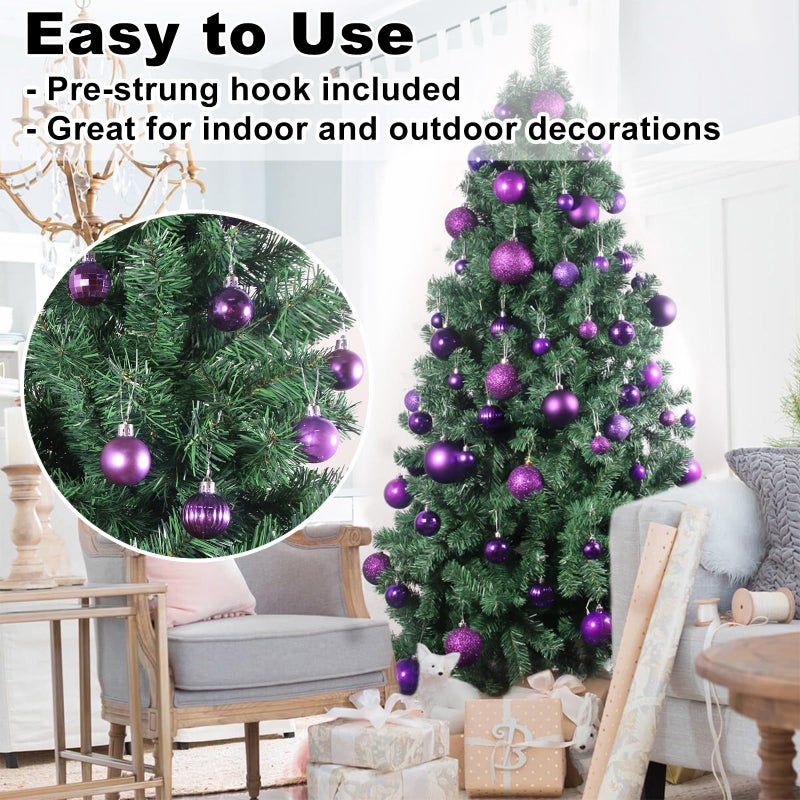 GameXcel Purple 1.6"" Small Christmas Balls Christmas Tree Decoration Ornaments Shatterproof Hanging Balls for Birthday Wedding Halloween Holiday Decorations Set of 18pcs - Image 5