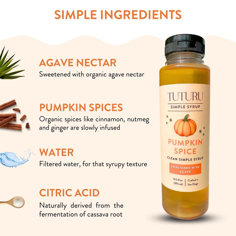 Pumpkin Spice Agave Simple Syrup for Coffee, Cocktails, Matcha - Sweetened with Agave Nectar - Infused with Real Pumpkin Spices - 13.5 oz - Image 3