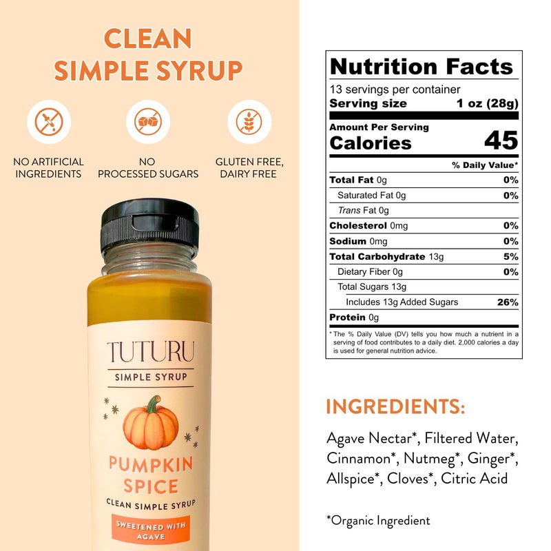 Pumpkin Spice Agave Simple Syrup for Coffee, Cocktails, Matcha - Sweetened with Agave Nectar - Infused with Real Pumpkin Spices - 13.5 oz - Image 2