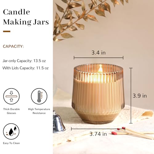 Simeitol 13 OZ Candle Making Kit - 6 Pack Amber Ribbed Glass Jars With Bamboo Lids and Wick Kit for Containers - Image 4