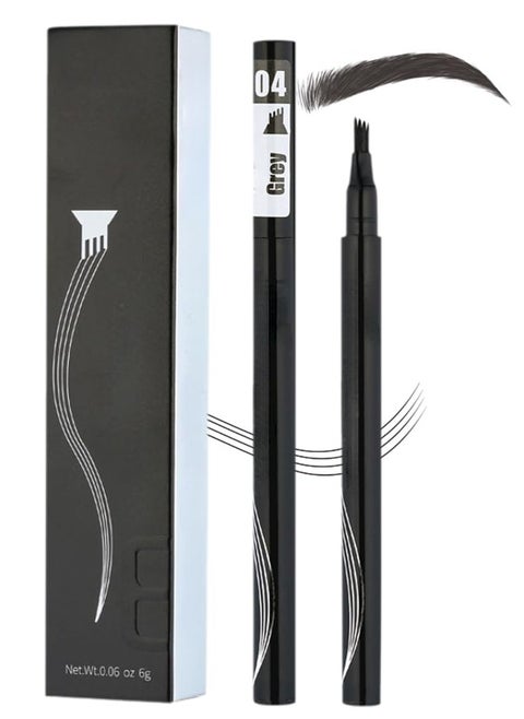 Eyebrow Contouring Pen, 2Pcs Microblading Eyebrow Pen Tattoo Pencil 4 Fork Tip, Fine Stroke Microblading Eyebrow Pencil 4 Tipped Precise Brow Pen Natural (Grey)