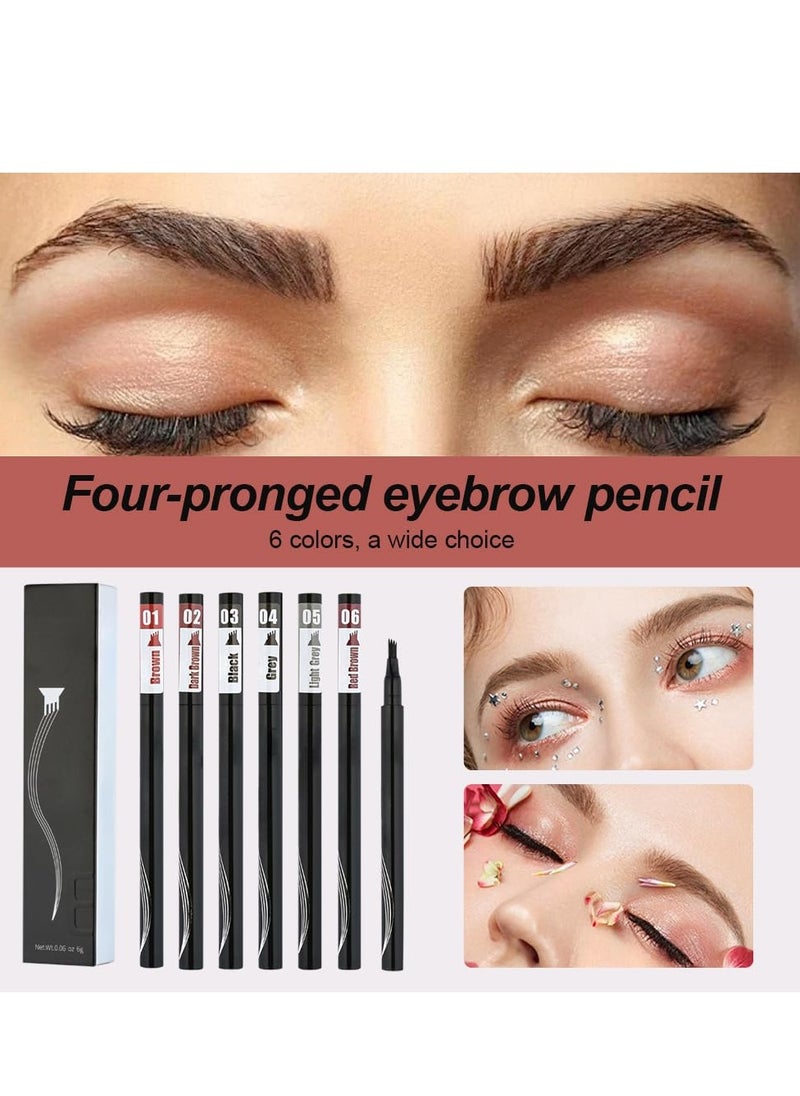 General - Eyebrow Contouring Pen, 2Pcs Microblading Eyebrow Pen Tattoo Pencil 4 Fork Tip, Fine Stroke Microblading Eyebrow Pencil 4 Tipped Precise Brow Pen Natural (Grey) - Image 1