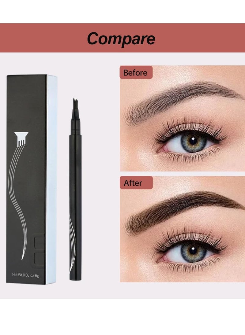 General - Eyebrow Contouring Pen, 2Pcs Microblading Eyebrow Pen Tattoo Pencil 4 Fork Tip, Fine Stroke Microblading Eyebrow Pencil 4 Tipped Precise Brow Pen Natural (Grey) - Image 1