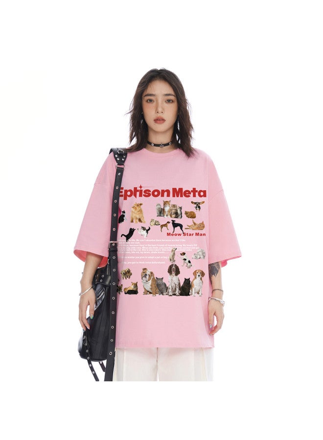 EPTISON summer Healing Cute Cat & Dog Battle Cartoon Print Unisex Short Sleeve T-shirt Women's Summer Top - Image 4