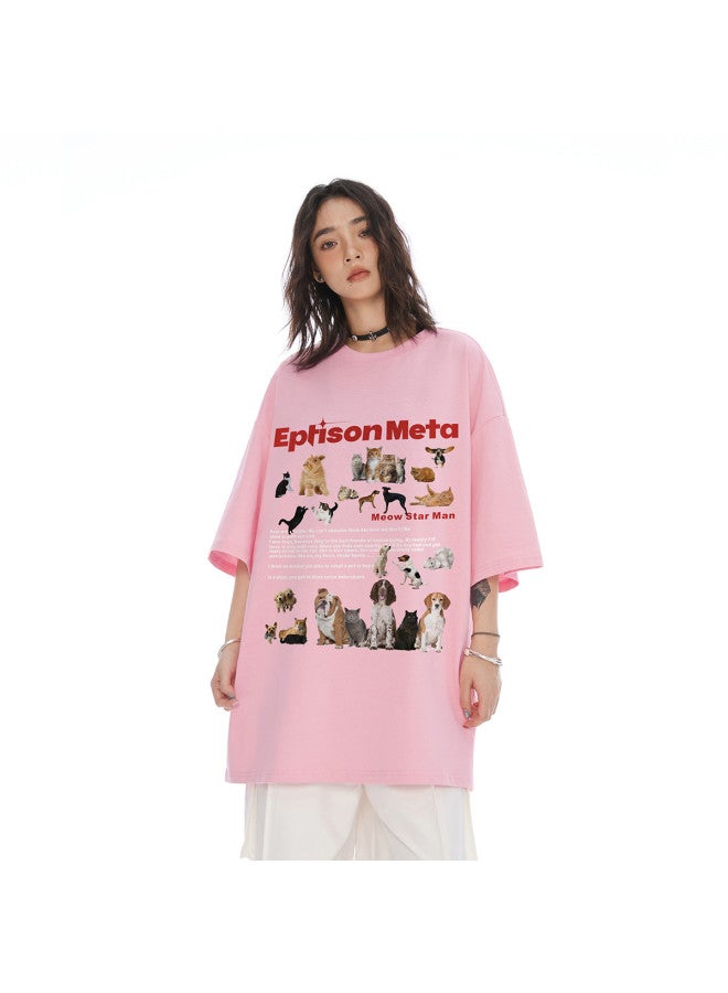 EPTISON summer Healing Cute Cat & Dog Battle Cartoon Print Unisex Short Sleeve T-shirt Women's Summer Top - Image 5