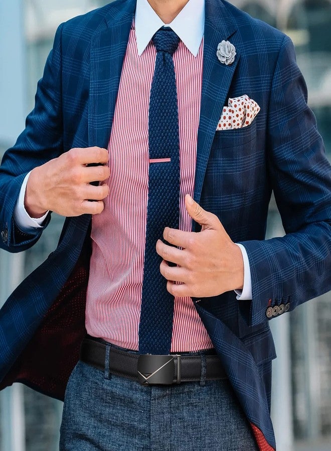 SENDEFN Leather Belt for Men Automatic Ratchet Buckle Slide Dress Casual Belts 1 3/8'' Wide Adjustable Trim to Fit (Black-47) - Image 2