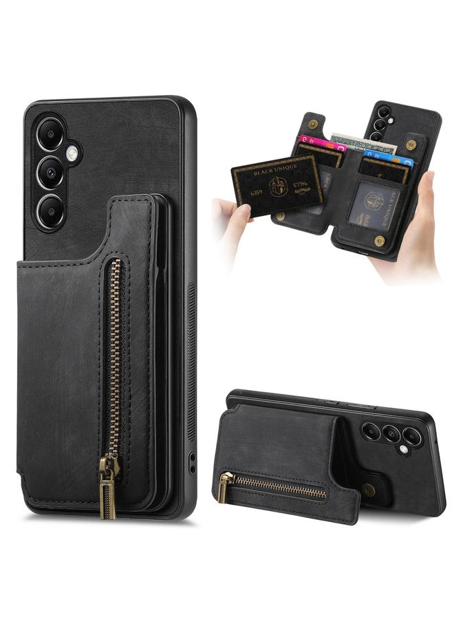 Green Tiger For Samsung Galaxy M15 Retro Leather Zipper Wallet Back Phone Case(Black)