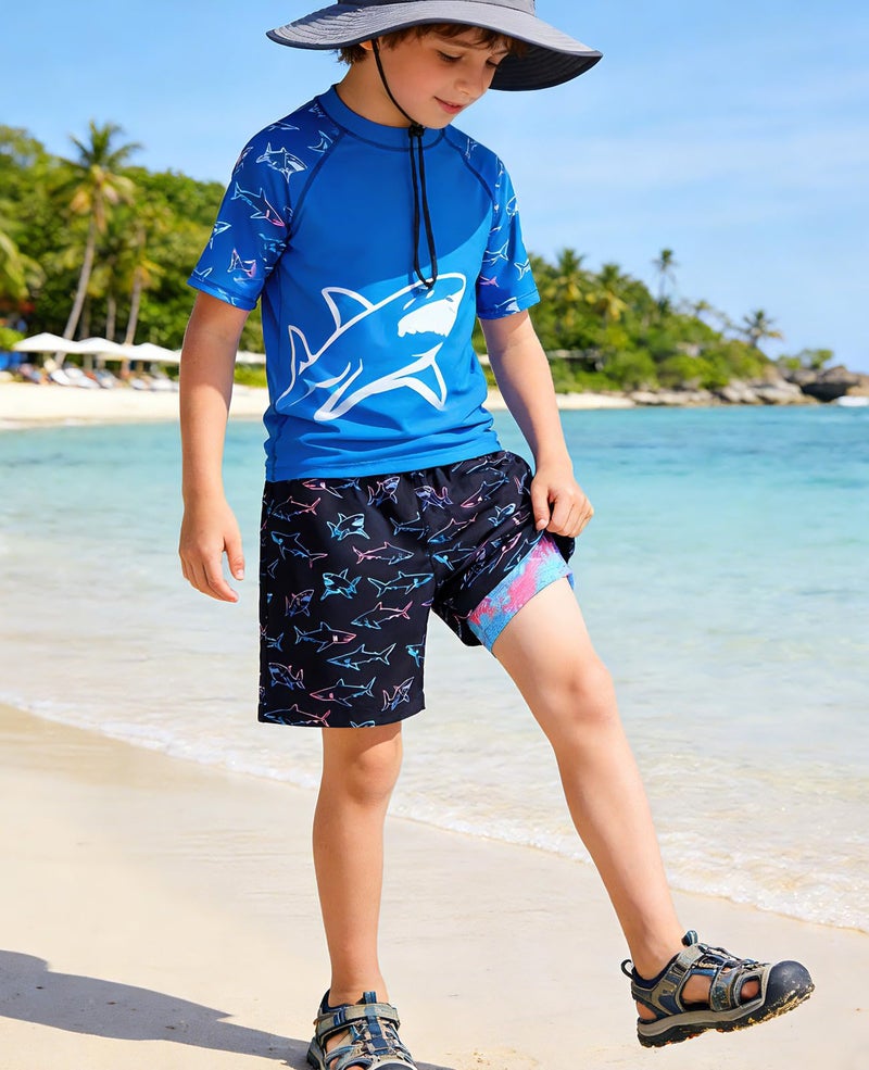 Cuddomper Teen Boys Swim Trunks Compression Liner Size 10-12 Swimming Shorts Gradient Shark Quick Dry Bathing Suit Swimwear with Stretch Boxer Brief Swimsuit Beach Boardshorts - Image 2