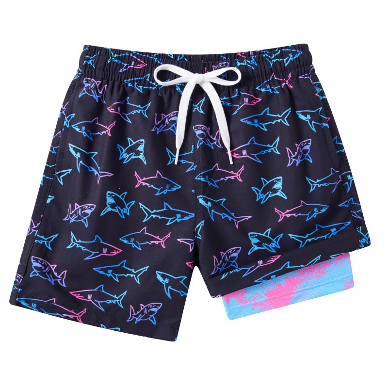 Cuddomper Teen Boys Swim Trunks Compression Liner Size 10-12 Swimming Shorts Gradient Shark Quick Dry Bathing Suit Swimwear with Stretch Boxer Brief Swimsuit Beach Boardshorts - Image 1