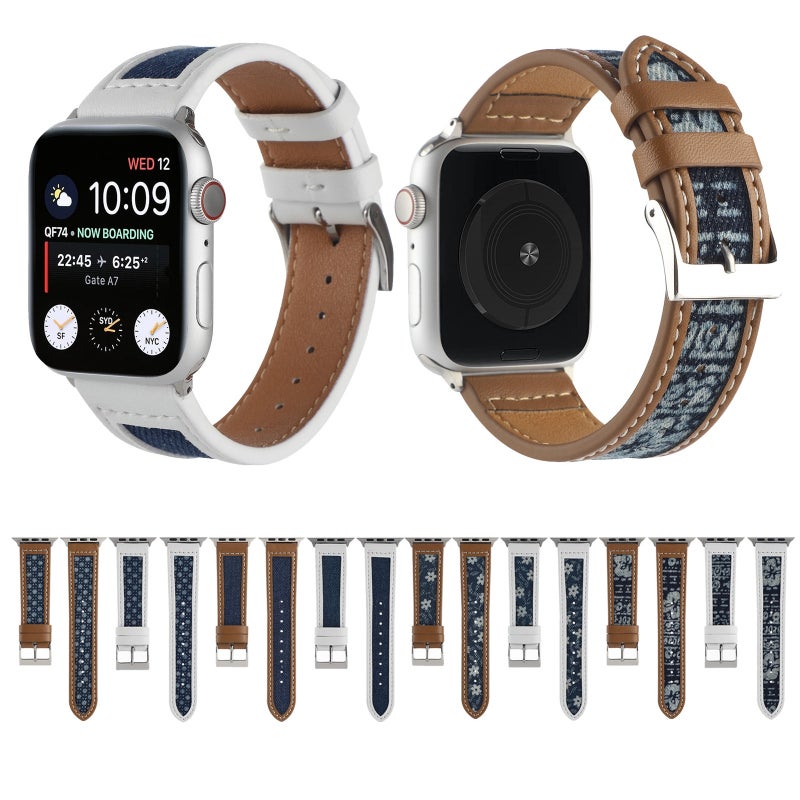 Canvas Leather Watch Band For Apple Watch Series 9&8&7 41mm / SE 3&SE 2&6&SE&5&4 40mm / 3&2&1 38mm(1)