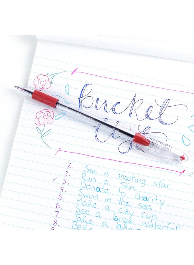 Pentel BK90B R.S.V.P. Stick Ballpoint Pen, .7mm, Trans Barrel, Red Ink (Pack of 12)