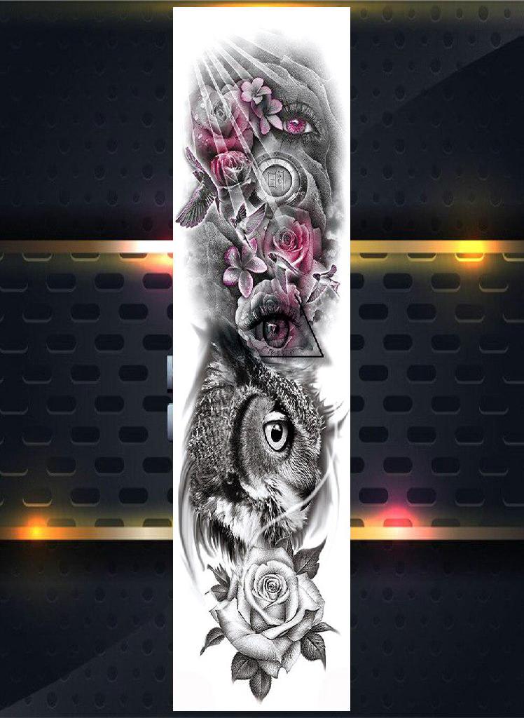 كامل الذراع العين الشريرة الوشم ملصقات مؤقتة للرجال السيدات القوة الحقيقية المزيفة جمجمة روز الوشم هيئة كبيرة الفن الوشم الأكمام عطلة