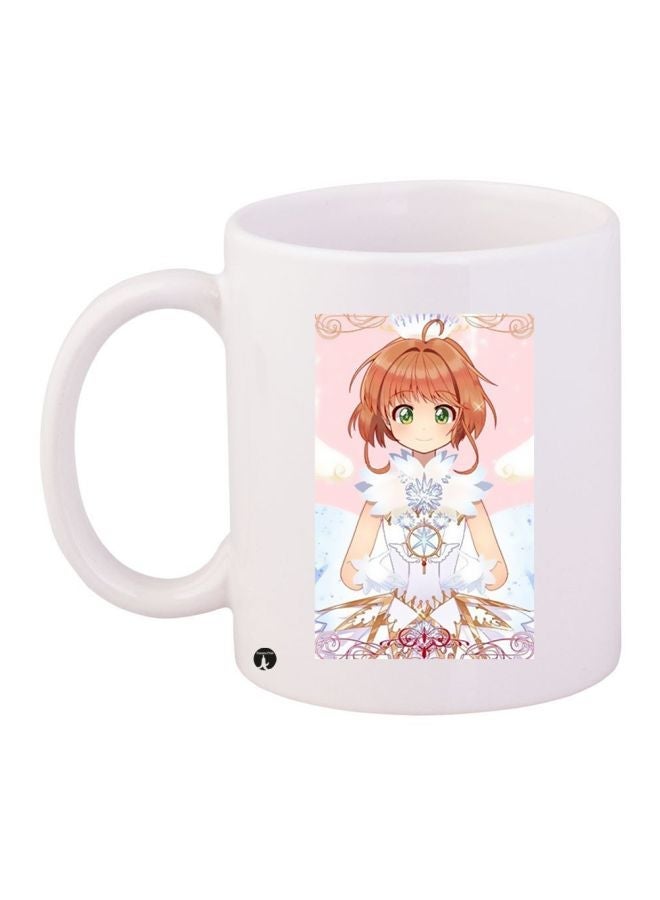 Anime Girl Printed Coffee Mug White/Brown/Pink 11ounce