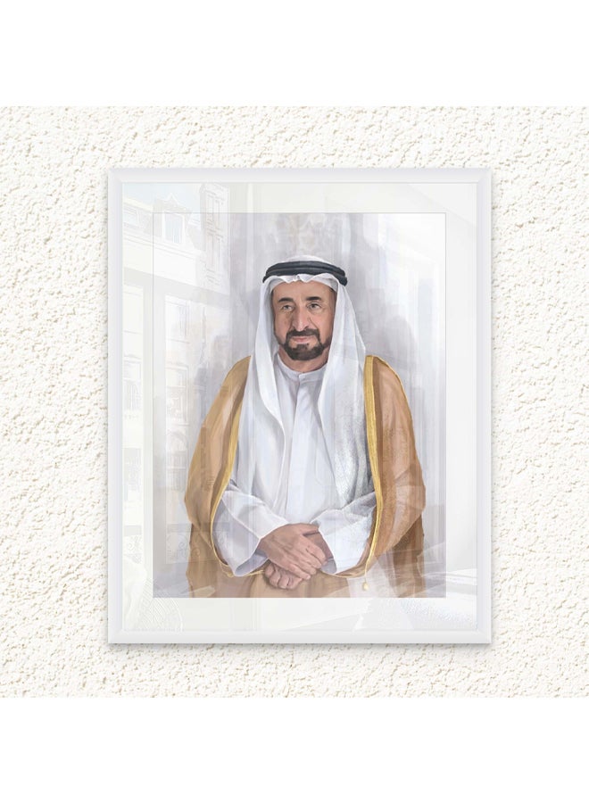 Art Decor Framed Fine Art of Sheikh Sultan Bin Muhammad Al-Qasimi Portrait UAE Wall Art with Matt Board Print Wall Decor for Home Living Room Office Gifting - Image 1