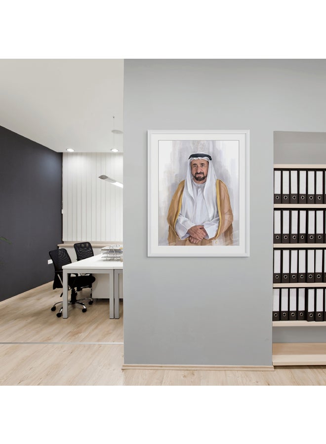 Art Decor Framed Fine Art of Sheikh Sultan Bin Muhammad Al-Qasimi Portrait UAE Wall Art with Matt Board Print Wall Decor for Home Living Room Office Gifting - Image 3