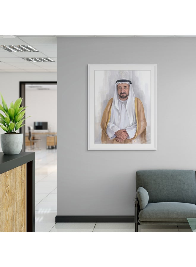 Art Decor Framed Fine Art of Sheikh Sultan Bin Muhammad Al-Qasimi Portrait UAE Wall Art with Matt Board Print Wall Decor for Home Living Room Office Gifting - Image 2