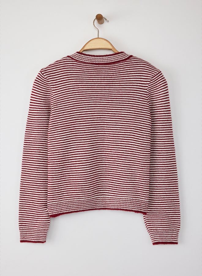 trendyol Burgundy Soft Textured Striped Knitwear Cardigan - Image 5