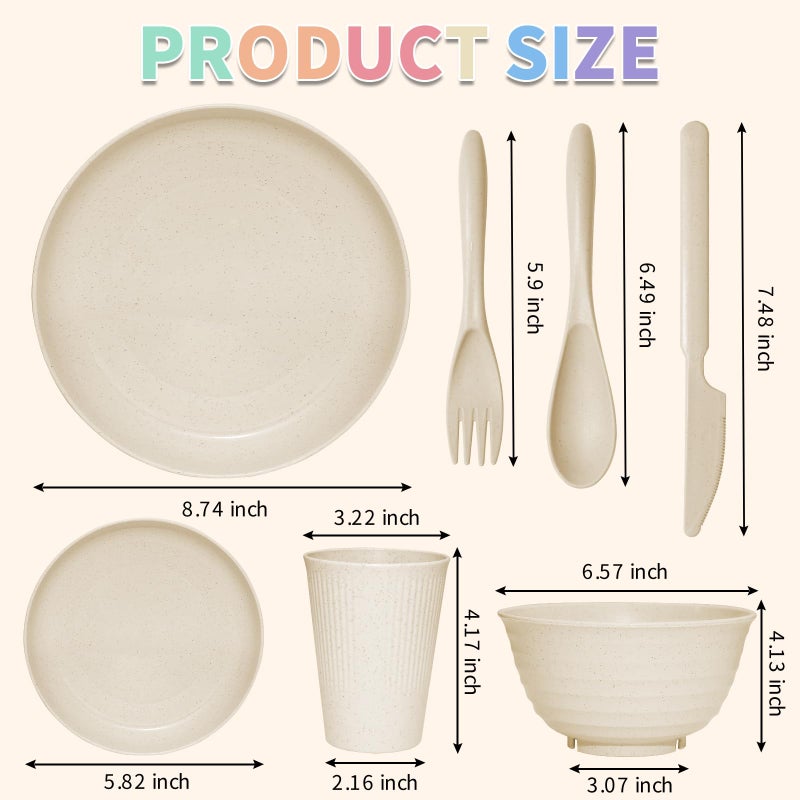 SHECIPIN 42 pcs Wheat Straw Dinnerware Sets - SHECIPIN Unbreakable Reusable Dinnerware Set Kitchen Cups Plates and Bowls Sets Dishwasher Microwave Safe (Beige) - Image 2