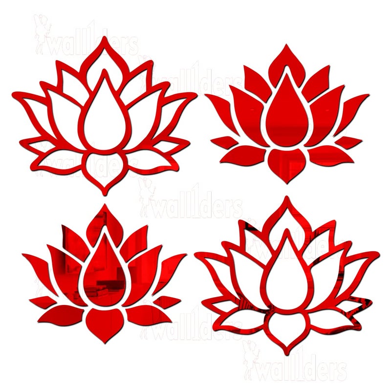 Wall1ders Wall1ders Small Lotus Red Pack of 2 Acrylic Mirror Stickers for Wall Decorative Items Home Decoration for Bedroom Living Room Office Study Room 