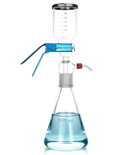 QWORK Glass Vacuum Filtration Distillation Apparatus, 1000ml - Includes Graduated Funnel, Filter Flask, Clamp - 10 Micron Pore Size - Compatible with 42-60mm Membrane Filter Paper - Image 1