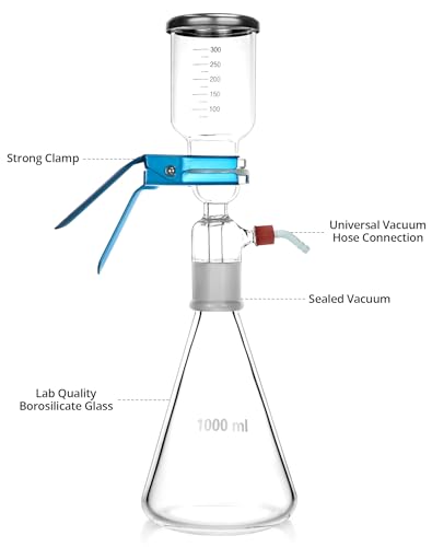 QWORK Glass Vacuum Filtration Distillation Apparatus, 1000ml - Includes Graduated Funnel, Filter Flask, Clamp - 10 Micron Pore Size - Compatible with 42-60mm Membrane Filter Paper - Image 2