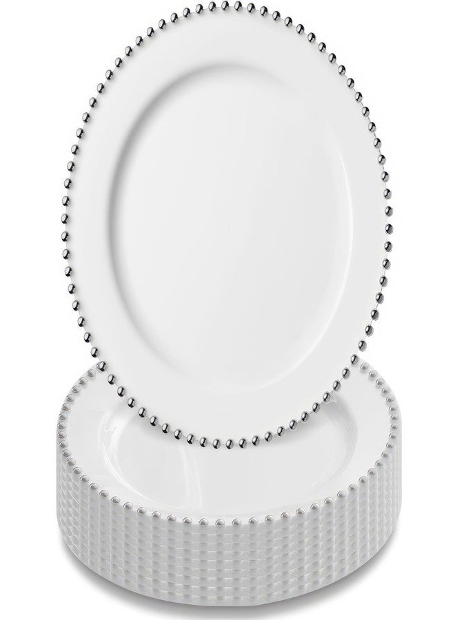 Decor Decorline مجموعة أطباق بلاستيكية بيضاء وفضية مزينة بالخرز - 10.5 بوصة (عبوة من 10 أطباق)، أدوات مائدة بتصميم أنيق، مثالية للمناسبات الخاصة والتجمعات الراقية. - Image 1