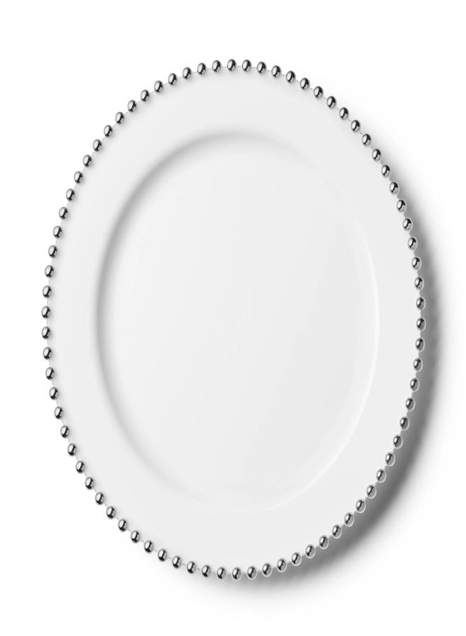 Decor Decorline مجموعة أطباق بلاستيكية بيضاء وفضية مزينة بالخرز - 10.5 بوصة (عبوة من 10 أطباق)، أدوات مائدة بتصميم أنيق، مثالية للمناسبات الخاصة والتجمعات الراقية. - Image 2