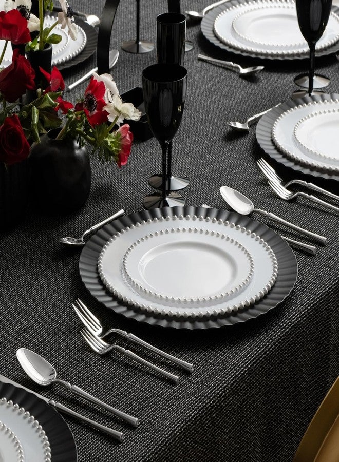 Decor Decorline مجموعة أطباق بلاستيكية بيضاء وفضية مزينة بالخرز - 10.5 بوصة (عبوة من 10 أطباق)، أدوات مائدة بتصميم أنيق، مثالية للمناسبات الخاصة والتجمعات الراقية. - Image 3