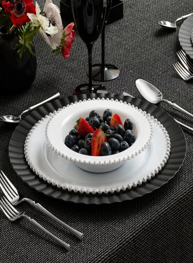 Decor Decorline مجموعة أطباق بلاستيكية بيضاء وفضية مزينة بالخرز - 10.5 بوصة (عبوة من 10 أطباق)، أدوات مائدة بتصميم أنيق، مثالية للمناسبات الخاصة والتجمعات الراقية. - Image 4